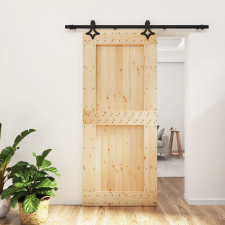 vidaXL tömör fenyőfa tolóajtó fémszerelék szettel 90 x 210 cm építőanyag