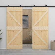 vidaXL tömör fenyőfa tolóajtó fémszerelék szettel 90 x 210 cm építőanyag