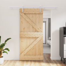 vidaXL tömör fenyőfa tolóajtó fémszerelék szettel 95 x 210 cm építőanyag