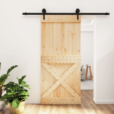 vidaXL tömör fenyőfa tolóajtó fémszerelék szettel 95 x 210 cm építőanyag