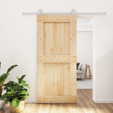 vidaXL tömör fenyőfa tolóajtó fémszerelék szettel 95 x 210 cm építőanyag