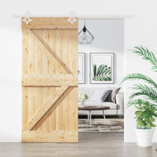 vidaXL tömör fenyőfa tolóajtó fémszerelék szettel 95 x 210 cm építőanyag