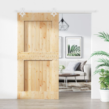 vidaXL tömör fenyőfa tolóajtó fémszerelékszettel 100 x 210 cm építőanyag