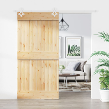 vidaXL tömör fenyőfa tolóajtó fémszerelékszettel 100 x 210 cm építőanyag