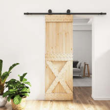 vidaXL tömör fenyőfa tolóajtó fémszerelékszettel 70 x 210 cm építőanyag