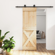 vidaXL Tömör fenyőfa tolóajtó fémszerelékszettel 70 x 210 cm nyílászáró
