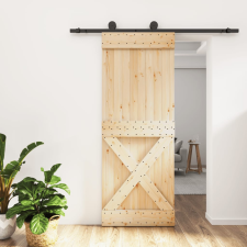 vidaXL tömör fenyőfa tolóajtó fémszerelékszettel 80 x 210 cm építőanyag