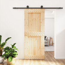 vidaXL tömör fenyőfa tolóajtó fémszerelékszettel 85x210 cm építőanyag
