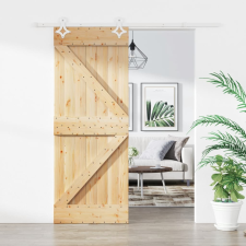 vidaXL tömör fenyőfa tolóajtó fémszerelékszettel 85x210 cm építőanyag