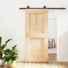 vidaXL tömör fenyőfa tolóajtó fémszerelékszettel 90 x 210 cm építőanyag