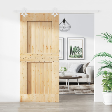 vidaXL tömör fenyőfa tolóajtó fémszerelékszettel 90 x 210 cm építőanyag