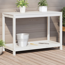 vidaXL tömör fenyőfa ültetőasztal polccal 108x50x75 cm kerti dekoráció
