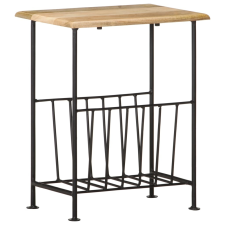 vidaXL tömör mangófa és acél újságtartó 40 x 30 x 50 cm bútor