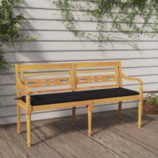 vidaXL tömör tíkfa Batavia pad fekete párnával 150 cm kerti bútor