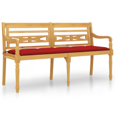 vidaXL tömör tíkfa Batavia pad piros párnával 150 cm (3100847) kerti bútor