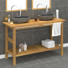 vidaXL tömör tíkfa fürdőszobaszekrény folyami kő mosdókkal fürdőszoba bútor