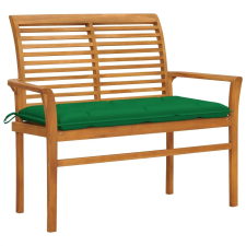 vidaXL tömör tíkfa kerti pad zöld párnával 112 cm kerti bútor