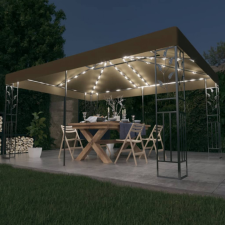 vidaXL tópszínű dupla tetős pavilon LED fényfüzérrel 3 x 4 m kerti bútor