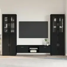 vidaXL TV szekrény garnitúra fiókkal FLORIN 3 pcs Fekete Faanyag bútor