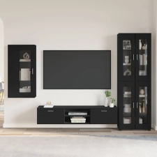 vidaXL TV szekrény garnitúra fiókkal FLORIN 3 pcs Fekete Faanyag bútor