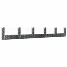 vidaXL U-alakú vas gabionkosár 6 oszloppal 620 x 20 x 100 cm kerti bútor