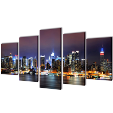 vidaXL Vászon falikép szett színes new york-i Skyline 200 x 100 cm grafika, keretezett kép