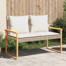 vidaXL Vegyes bézs polyrattan és akácfa kerti pad párnával kerti bútor