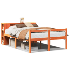 vidaXL viaszbarna tömör fa könyvespolcos ágy matrac nélkül 120 x 200cm (3321982) ágy és ágykellék
