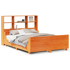 vidaXL viaszbarna tömör fa könyvespolcos ágy matrac nélkül 120 x 200cm (3323811) ágy és ágykellék