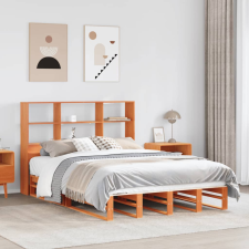 vidaXL viaszbarna tömör fa könyvespolcos ágy matrac nélkül 140 x 200cm ágy és ágykellék