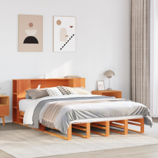 vidaXL viaszbarna tömör fa könyvespolcos ágy matrac nélkül 160 x 200cm ágy és ágykellék