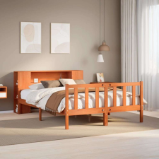 vidaXL viaszbarna tömör fa könyvespolcos ágy matrac nélkül 160 x 200cm ágy és ágykellék