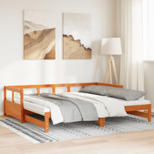 vidaXL viaszbarna tömör fenyő kihúzható kanapéágy matracokkal 90x190cm ágy és ágykellék