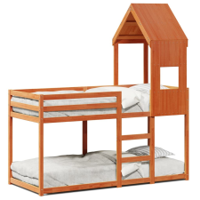 vidaXL viaszbarna tömör fenyőfa ágy emelettel és tetővel 75 x 190 cm ágy és ágykellék