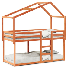 vidaXL viaszbarna tömör fenyőfa ágy emelettel és tetővel 90 x 190 cm ágy és ágykellék