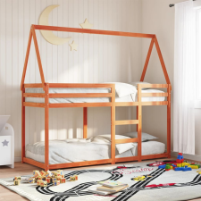 vidaXL viaszbarna tömör fenyőfa ágy emelettel és tetővel 90 x 200 cm ágy és ágykellék