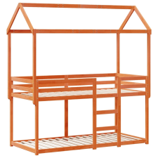 vidaXL viaszbarna tömör fenyőfa ágy emelettel és tetővel 90 x 200 cm ágy és ágykellék