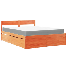 vidaXL viaszbarna tömör fenyőfa ágy fiókokkal és matraccal 160x200 cm ágy és ágykellék