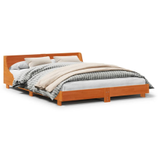 vidaXL viaszbarna tömör fenyőfa ágykeret fejtámlával 135 x 190 cm ágy és ágykellék