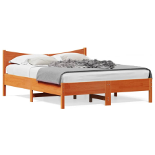 vidaXL Viaszbarna tömör fenyőfa ágykeret fejtámlával 160 x 200 cm ágy és ágykellék