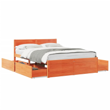 vidaXL viaszbarna tömör fenyőfa ágykeret fiókokkal 135 x 190 cm ágy és ágykellék