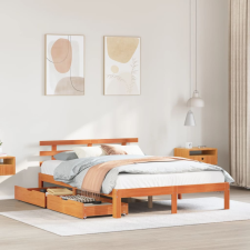 vidaXL viaszbarna tömör fenyőfa ágykeret fiókokkal 160 x 200 cm ágy és ágykellék