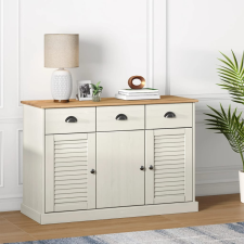 vidaXL VIGO fehér tömör fenyőfa fiókos tálalószekrény 113x40x75 cm bútor