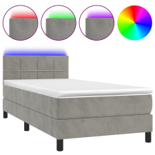 vidaXL világosszürke bársony rugós és LED-es ágy matraccal 100x200 cm (3134387) ágy és ágykellék