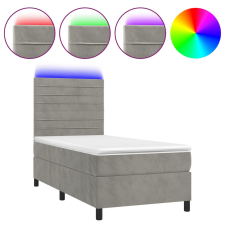 vidaXL világosszürke bársony rugós és LED-es ágy matraccal 100x200 cm (3136167) ágy és ágykellék