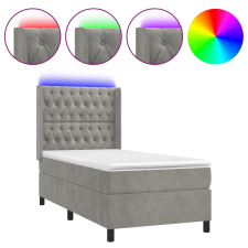 vidaXL világosszürke bársony rugós és LED-es ágy matraccal 100x200 cm (3139727) ágy és ágykellék