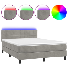 vidaXL világosszürke bársony rugós és LED-es ágy matraccal 140x190 cm (3134399) - Ágyak és ágykeretek ágy és ágykellék