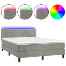 vidaXL világosszürke bársony rugós és LED-es ágy matraccal 140x190 cm (3134519) ágy és ágykellék