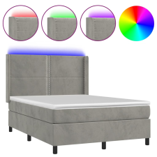 vidaXL világosszürke bársony rugós és LED-es ágy matraccal 140x190 cm (3139499) ágy és ágykellék