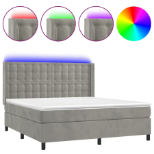 vidaXL világosszürke bársony rugós és LED-es ágy matraccal 180x200 cm (3139817) ágy és ágykellék